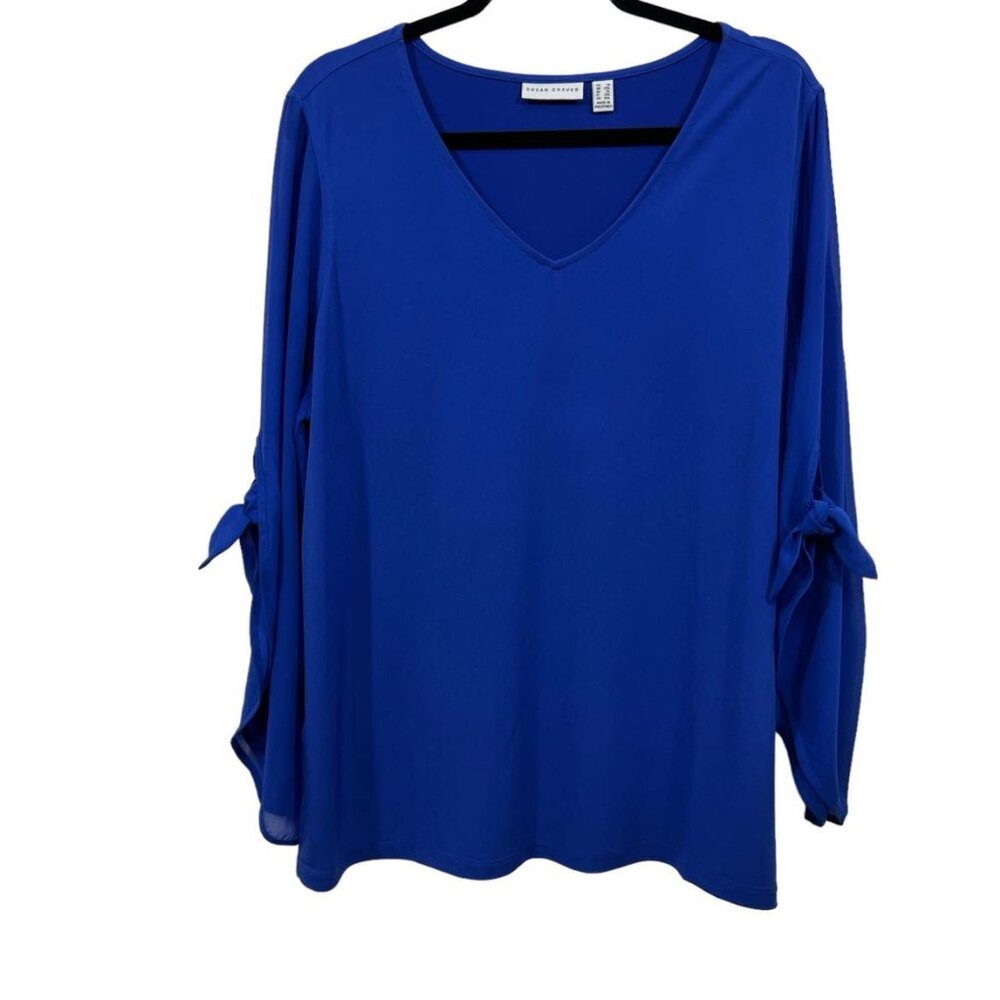 Susan Graver Women's Top Plus Size 1X Blue Bell Sleeve